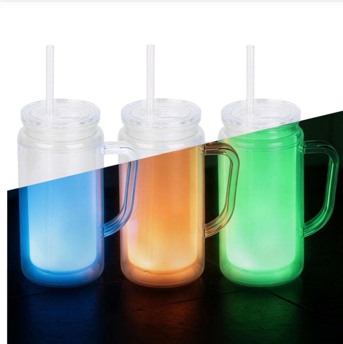 16oz Plastic Snow Globe W/ Handle Glow In The Dark